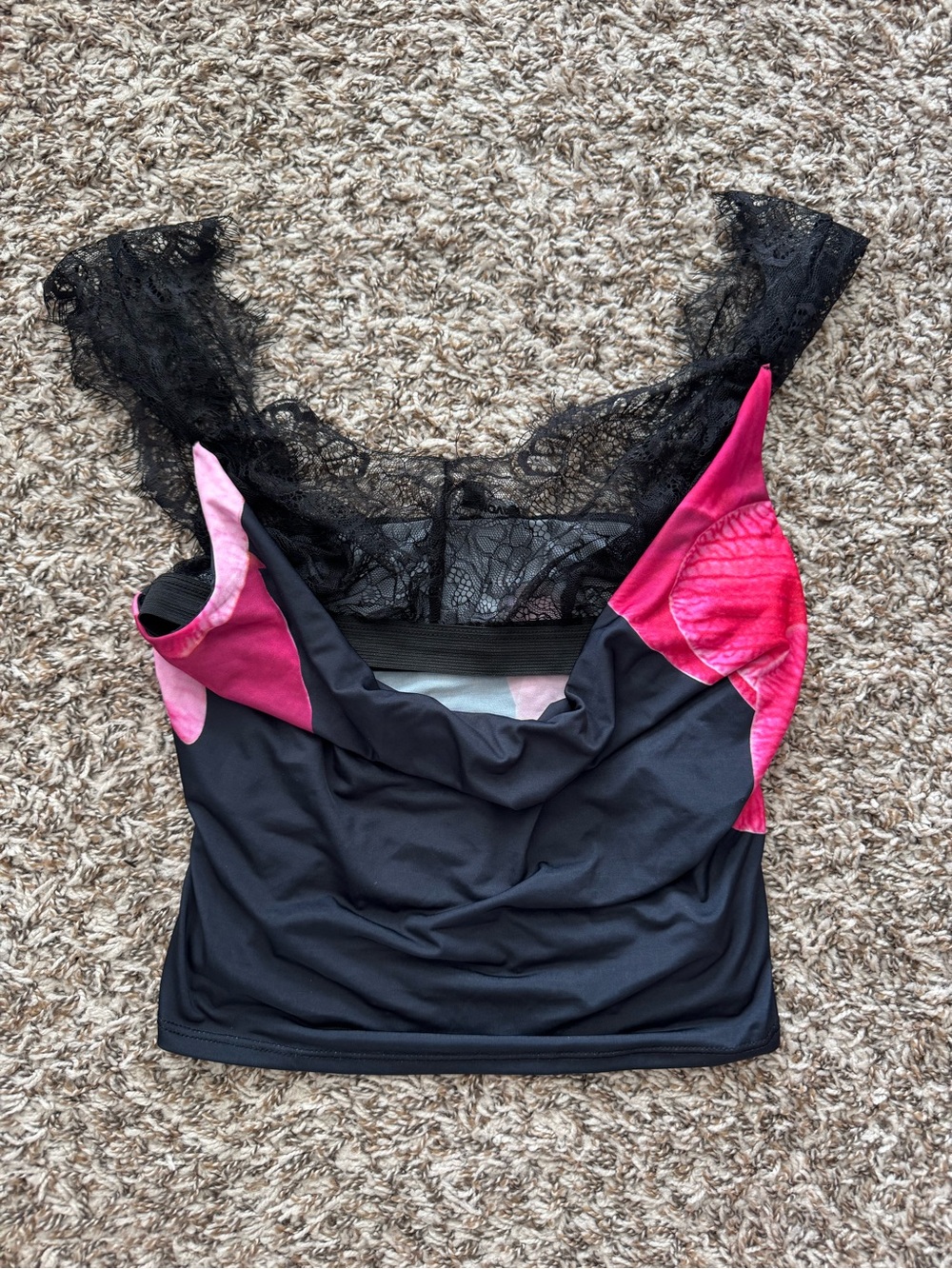 Y2k Black Cami Top with Hot Pink Panels and Lace
